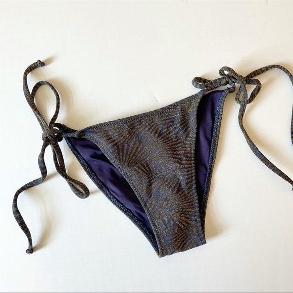 Koral Swim String Bikini Bottoms Blue Gold M - Picture 2 of 11